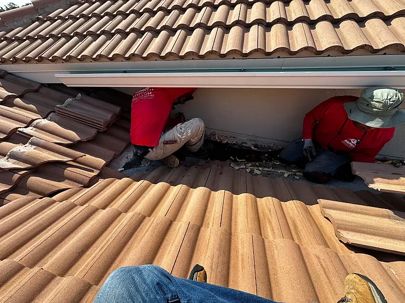 Two Remco roofers on a tile roof